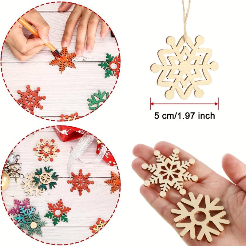 10pcs Unfinished Wooden Christmas Tree Snowflake Decoration Pendant DIY