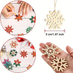 10pcs Unfinished Wooden Christmas Tree Snowflake Decoration Pendant DIY