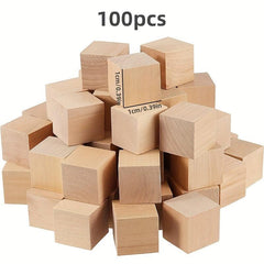 Unfinished Small Wooden Blocks Square Model DIY Puzzle Kids Toys