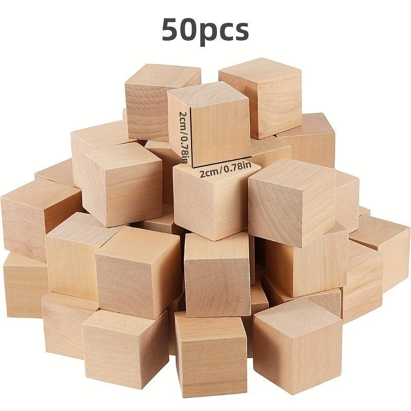 Unfinished Small Wooden Blocks Square Model DIY Puzzle Kids Toys