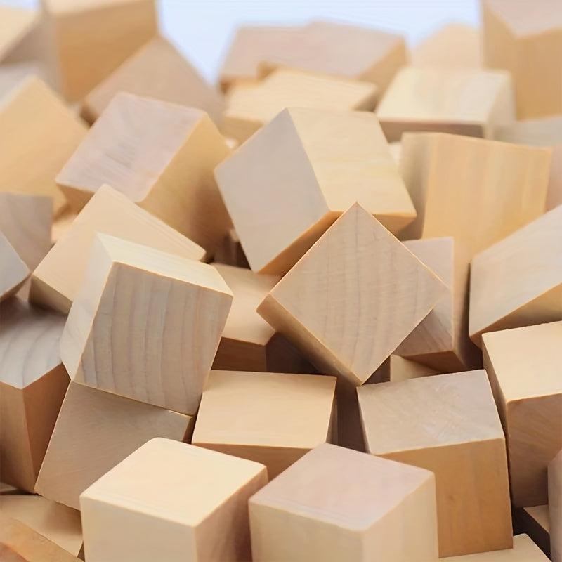 Unfinished Small Wooden Blocks Square Model DIY Puzzle Kids Toys
