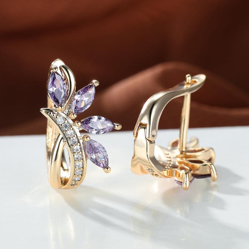 Marquise Cut Green Stone Leaf Clips Earrings
