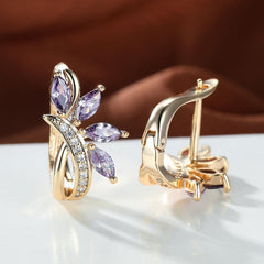 Marquise Cut Green Stone Leaf Clips Earrings