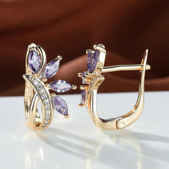 Marquise Cut Green Stone Leaf Clips Earrings