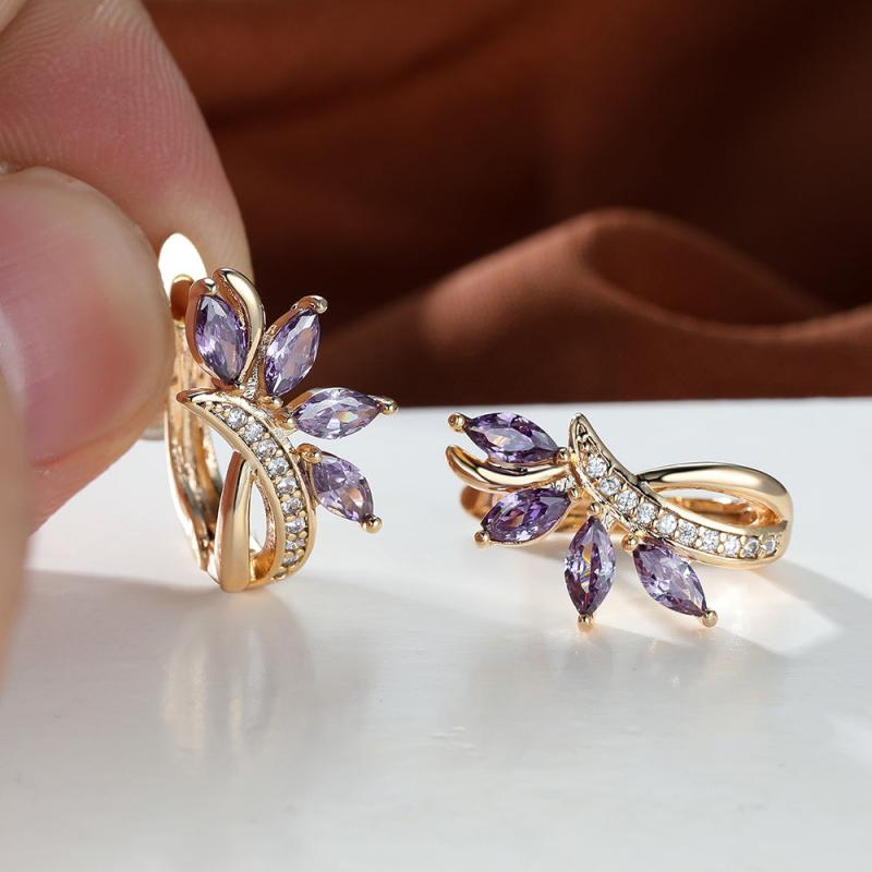 Marquise Cut Green Stone Leaf Clips Earrings
