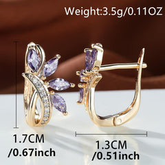 Marquise Cut Green Stone Leaf Clips Earrings