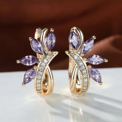 Marquise Cut Green Stone Leaf Clips Earrings