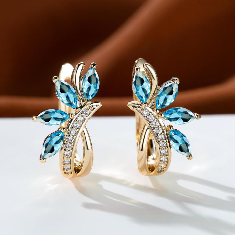 Marquise Cut Green Stone Leaf Clips Earrings