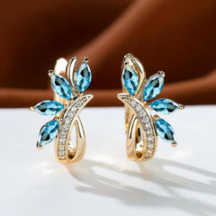 Marquise Cut Green Stone Leaf Clips Earrings