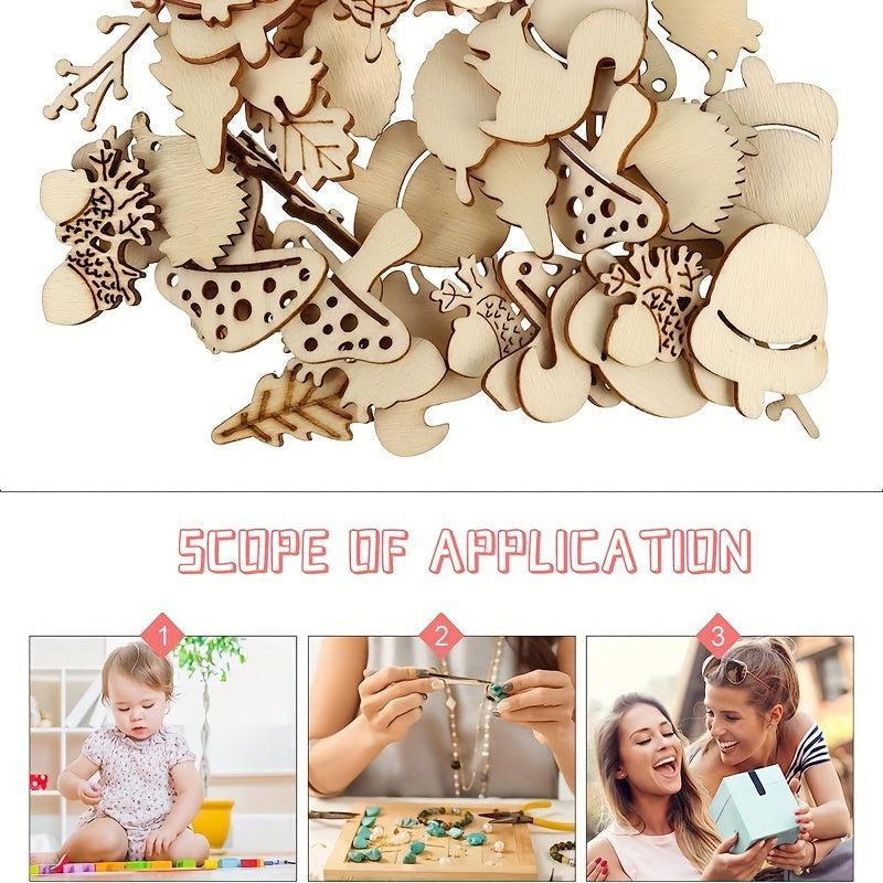 50pcs DIY Wooden Slice Animals And Plants Unfinished Wooden Slices