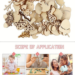 50pcs DIY Wooden Slice Animals And Plants Unfinished Wooden Slices