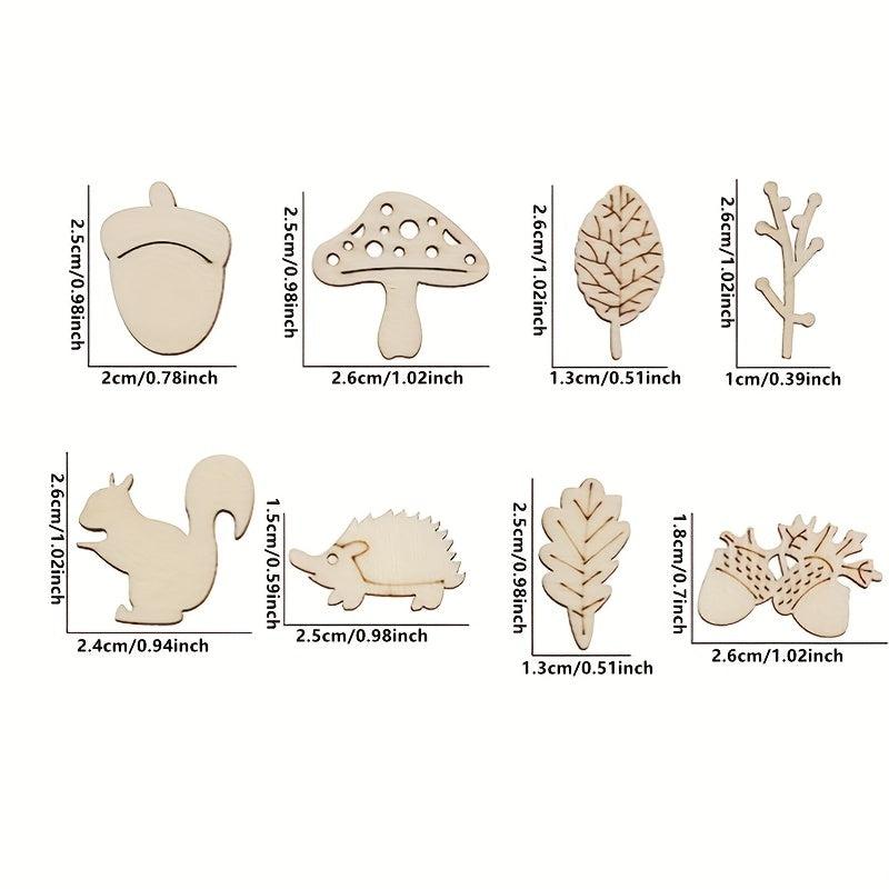 50pcs DIY Wooden Slice Animals And Plants Unfinished Wooden Slices