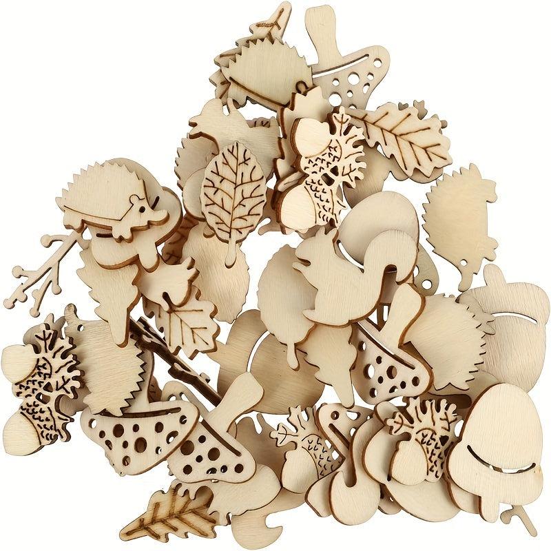 50pcs DIY Wooden Slice Animals And Plants Unfinished Wooden Slices