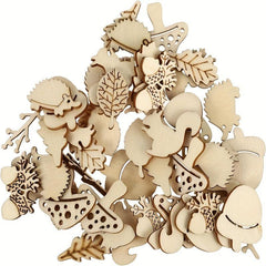 50pcs DIY Wooden Slice Animals And Plants Unfinished Wooden Slices