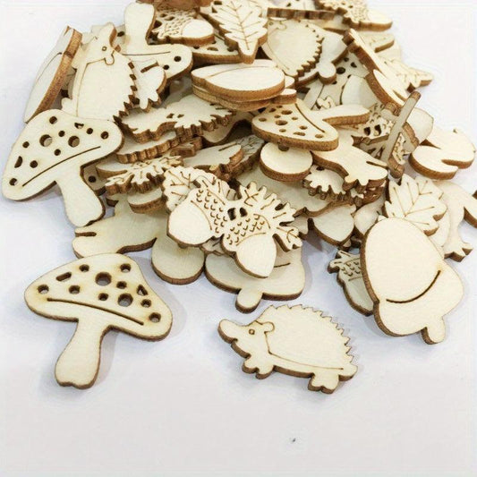 50pcs DIY Wooden Slice Animals And Plants Unfinished Wooden Slices