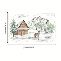 Christmas PVC Glass Film Reindeer Wooden House Double Sided Glass Sticker