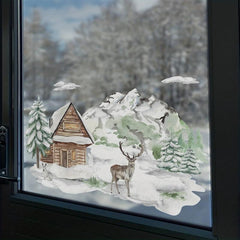 Christmas PVC Glass Film Reindeer Wooden House Double Sided Glass Sticker