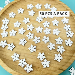 50pcs 1.07in Wooden Christmas Snowflake Buttons DIY Crafts Ornaments Home Decor