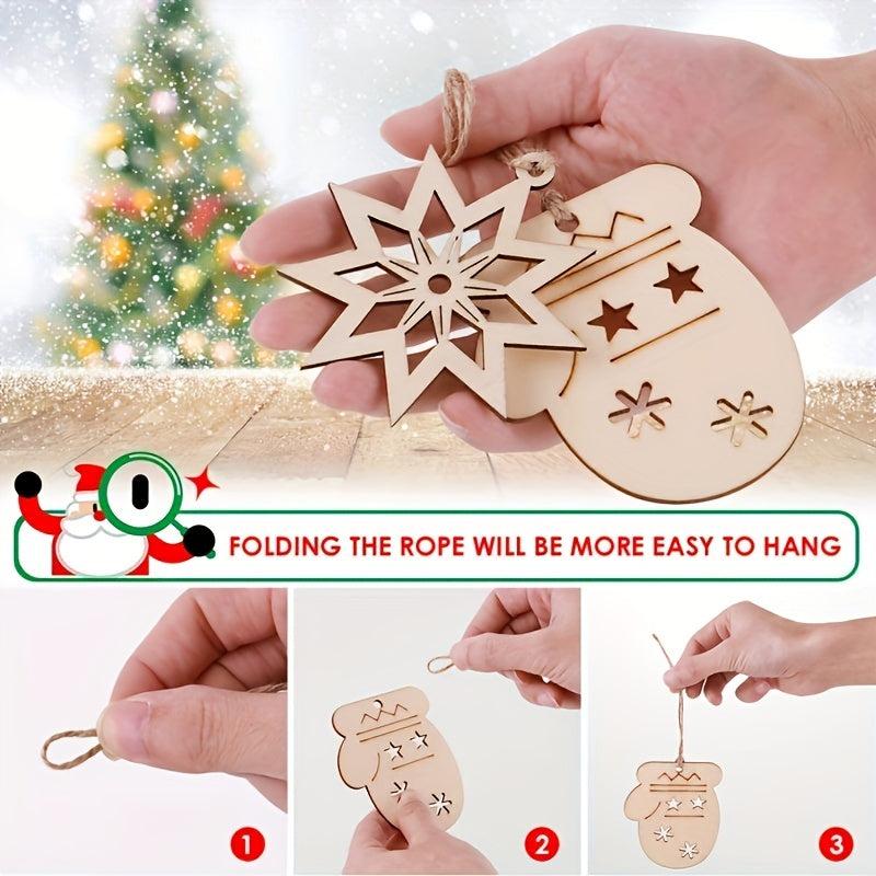 10pcs Wooden Christmas Ornaments Set for Kids Crafts & Decorations