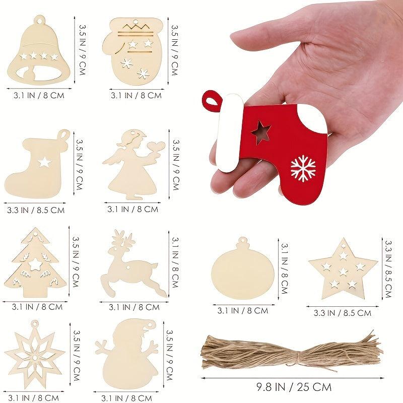 10pcs Wooden Christmas Ornaments Set for Kids Crafts & Decorations