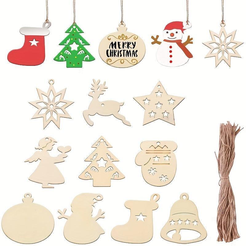 10pcs Wooden Christmas Ornaments Set for Kids Crafts & Decorations