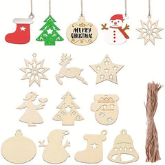 10pcs Wooden Christmas Ornaments Set for Kids Crafts & Decorations