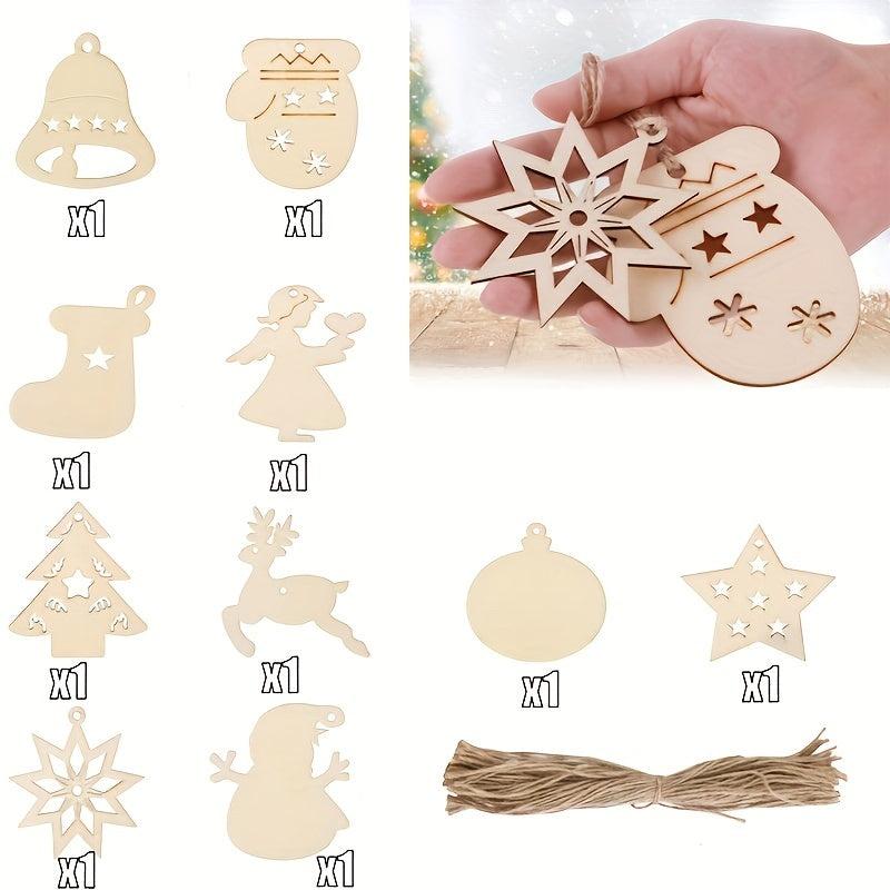 10pcs Wooden Christmas Ornaments Set for Kids Crafts & Decorations