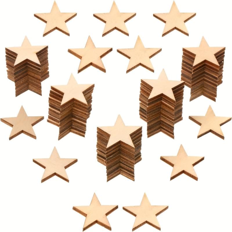 100pcs Star Shape Wooden Cutouts for 4th of July Patriotic Craft Project