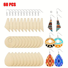 60pcs Unfinished Wooden Earrings Pendants DIY Kit