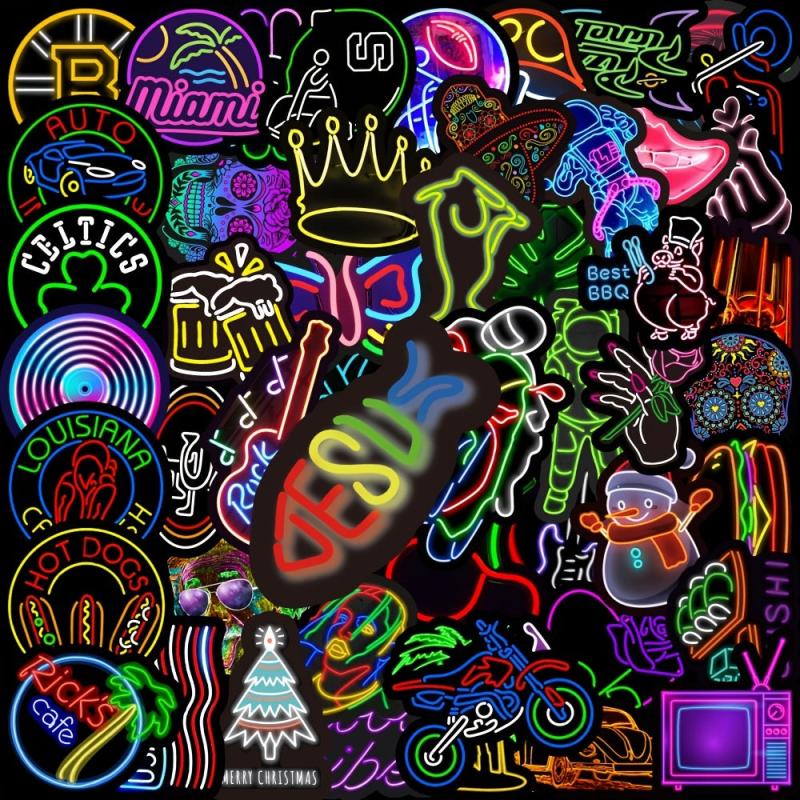 100pcs Neon Doodle Waterproof Stickers DIY Toys Scrapbook Luggage Skateboard