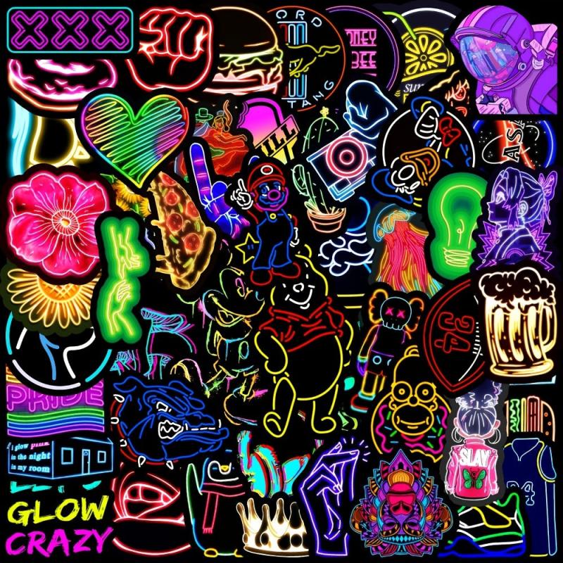 100pcs Neon Doodle Waterproof Stickers DIY Toys Scrapbook Luggage Skateboard
