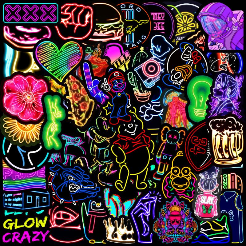 100pcs Neon Doodle Waterproof Stickers DIY Toys Scrapbook Luggage Skateboard