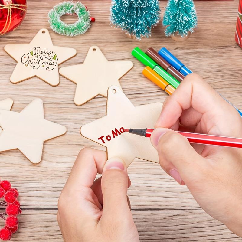 10pcs Unfinished Wooden Star DIY Christmas Decoration