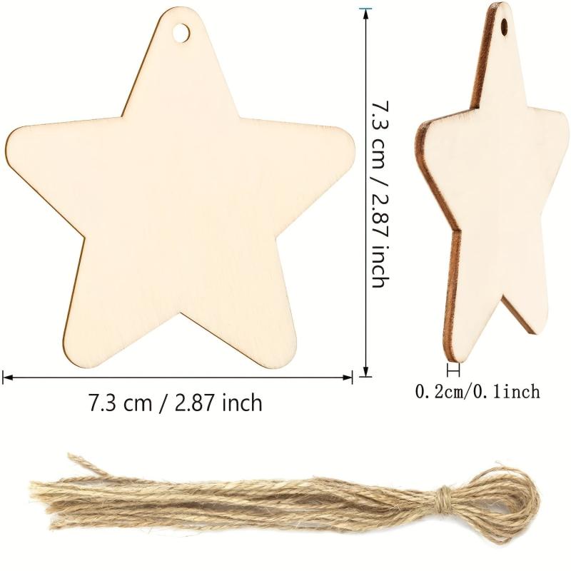 10pcs Unfinished Wooden Star DIY Christmas Decoration