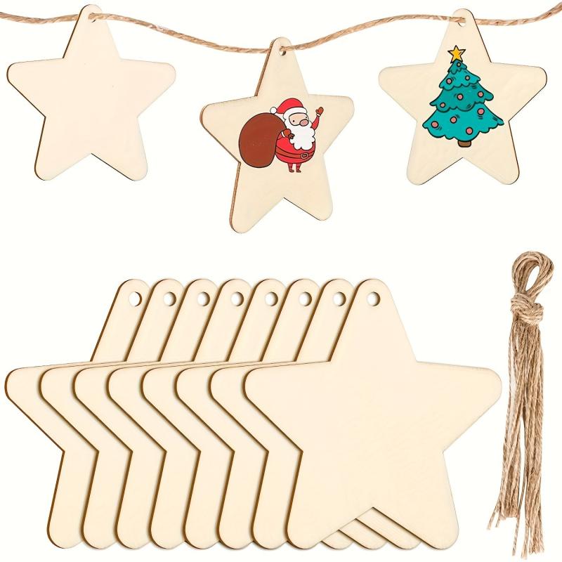 10pcs Unfinished Wooden Star DIY Christmas Decoration
