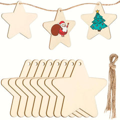 10pcs Unfinished Wooden Star DIY Christmas Decoration