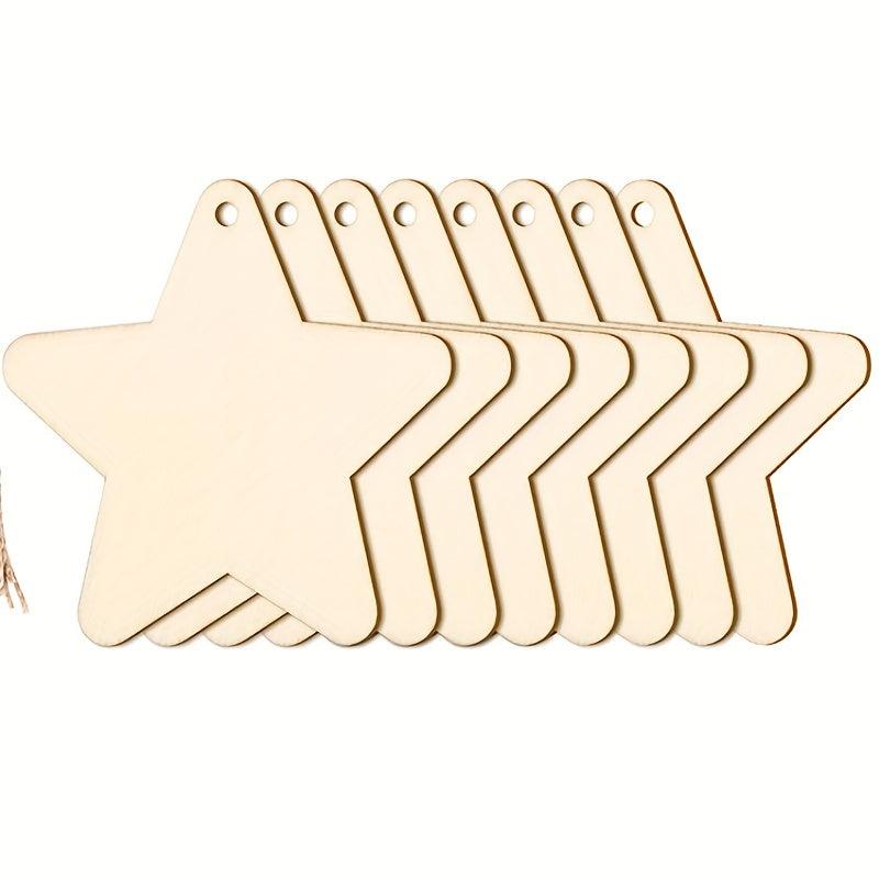 10pcs Unfinished Wooden Star DIY Christmas Decoration
