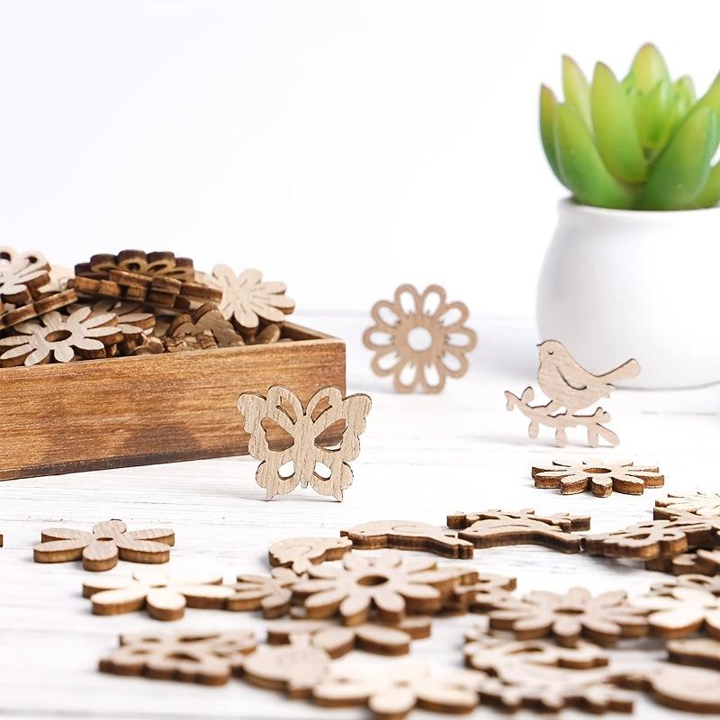 50pcs Wooden Cutouts Bird Butterfly Flower Slices Embellishments DIY Craft Mixed