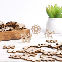 50pcs Wooden Cutouts Bird Butterfly Flower Slices Embellishments DIY Craft Mixed
