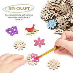 50pcs Wooden Cutouts Bird Butterfly Flower Slices Embellishments DIY Craft Mixed