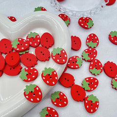 Red Pink Strawberry Wooden Buttons for Sewing DIY Craft