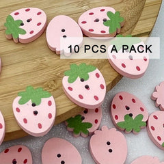 Red Pink Strawberry Wooden Buttons for Sewing DIY Craft