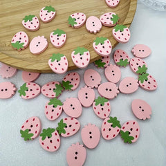 Red Pink Strawberry Wooden Buttons for Sewing DIY Craft