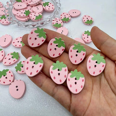 Red Pink Strawberry Wooden Buttons for Sewing DIY Craft