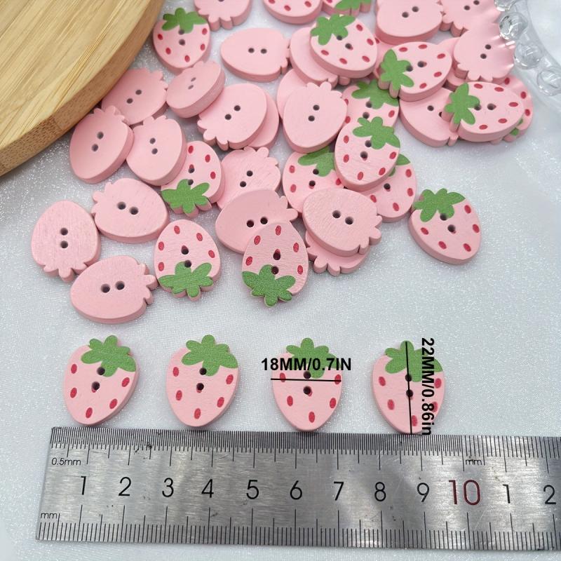 Red Pink Strawberry Wooden Buttons for Sewing DIY Craft