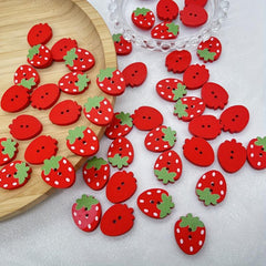 Red Pink Strawberry Wooden Buttons for Sewing DIY Craft
