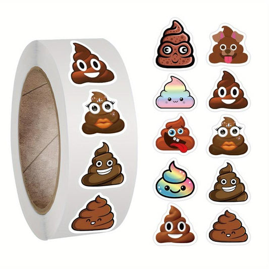 500 Funny Poop Stickers Roll Vinyl Waterproof Stickers