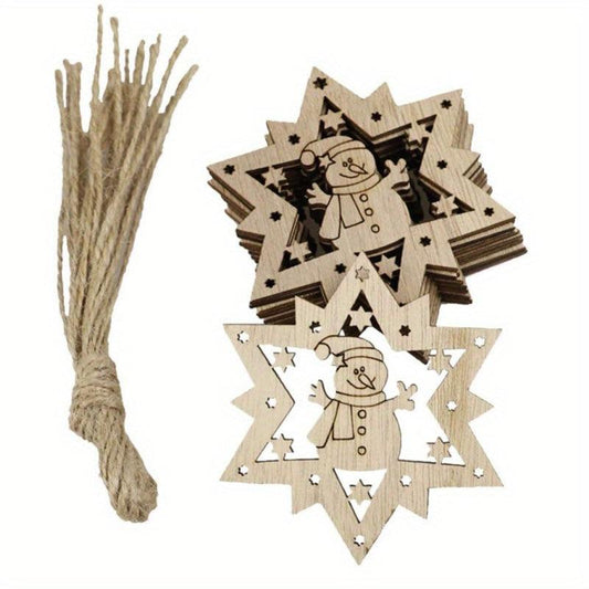 10pcs Wooden Christmas Tree Ornaments DIY Crafts Xmas Tree Decoration Tags