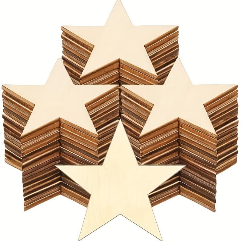 10pcs Wooden Unfinished Star Decoration DIY Christmas Wedding Crafts 2in