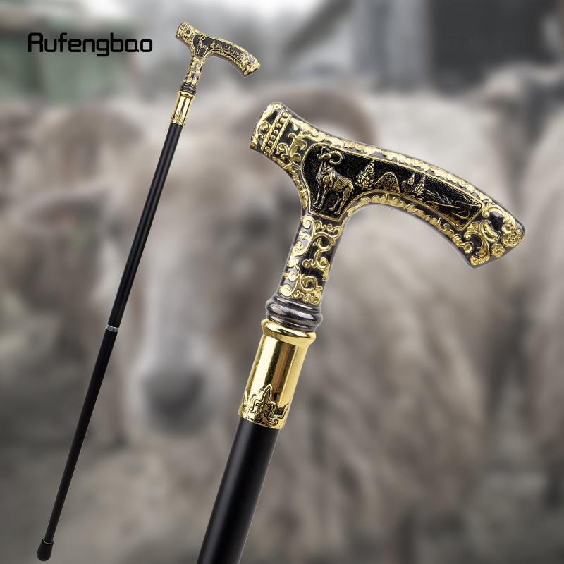 Golden Goat Handle Walking Cane Decorative Gentleman Cosplay Cane